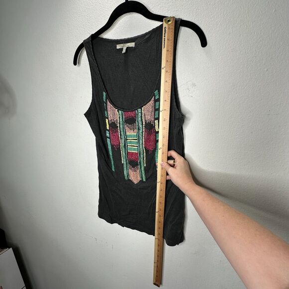Zara Trafaluc Gray Multicolor Teal Pink Yellow Beaded Aztec Design Tank Top SM - Picture 9 of 10
